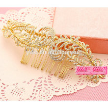 fancy golden leaf wedding clear crystal combs tiaras